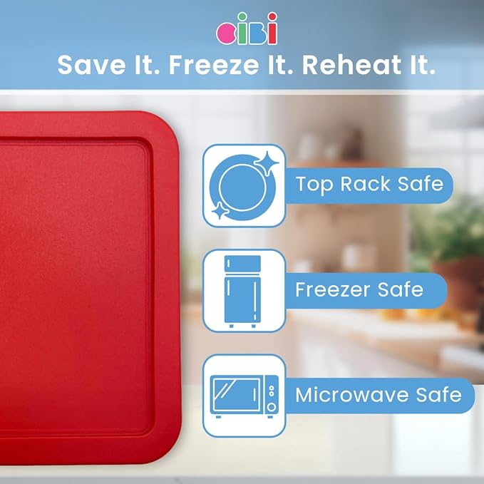 CIBI Food Storage Container Lids (3 Cup Red - 10 PK) Compatible with Pyrex 7210-PC Glass Containers Dishwasher and Microwave Safe Replacement Lids