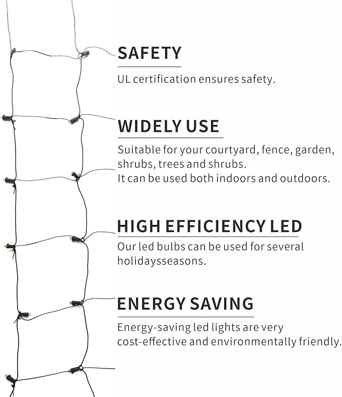 LED Christmas Net Lights Outdoor UL Certified 144LED 6ftx6ft Green Wire Connectable Waterproof Mesh Light for Christmas Party Yard Shrubs and Bushes Decorations (Warm White)