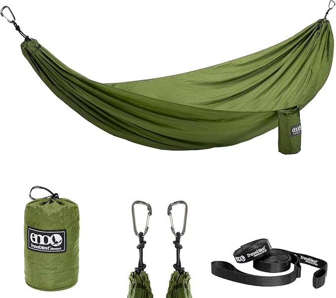 ENO TravelNest Hammock &amp Straps Combo - Portable Hiking and Camping Hammock with Straps Included - Travel Hammock for Camping Hiking Backpacking a Festival or The Beach - Moss