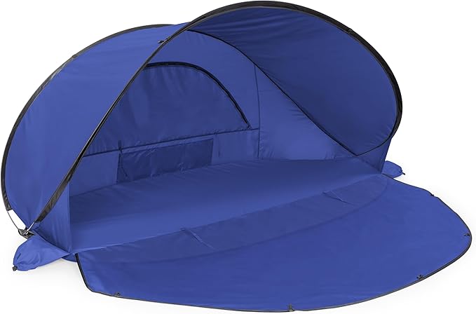 PICNIC TIME Manta Portable Beach Tent Fully-Assembled Pop Up Tent Beach Shade and Sun Shelter Instant Outdoor Shade with Carrying Bag for Outdoors and UPF50+ UV Protection (Blue)