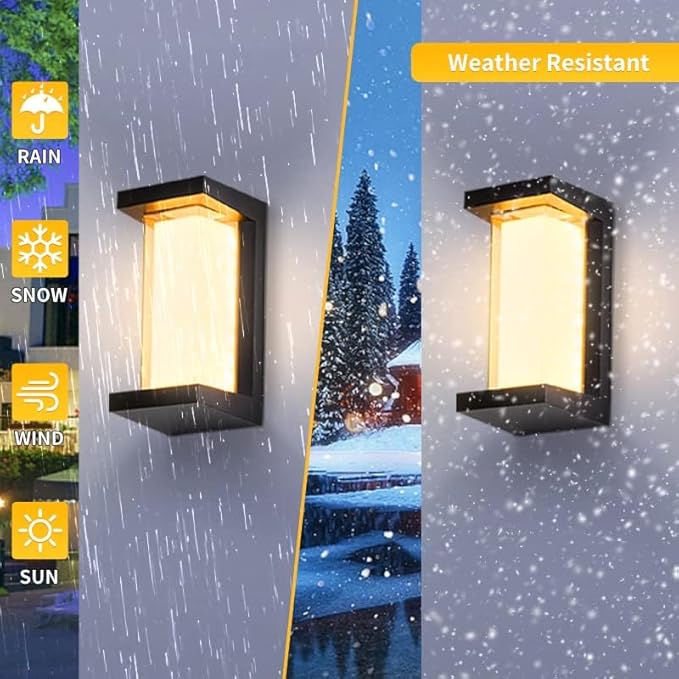 LED 18W Aluminum Rectangular Modern Outdoor Wall Light1800LM Bright Porch Lights3000K Warm White Exterior Sconce LightingIP65 Waterproof for Patio Backyard House Front Door Black LANFU