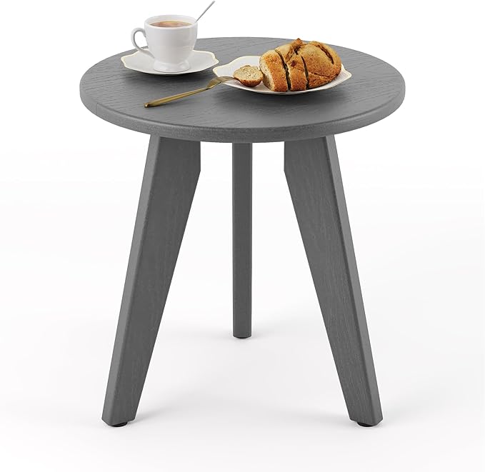 HDPS Outdoor Side Table Small Round Side Table Weather-Resistant Outdoor Side Tables for Patio Porch Deck End Table for Plant Stand Living Room Bedroom Gray