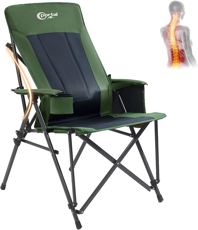 Portal Camping Chair with Lumbar Support for Adults Folding Portable High Back Oversized 400LBS
