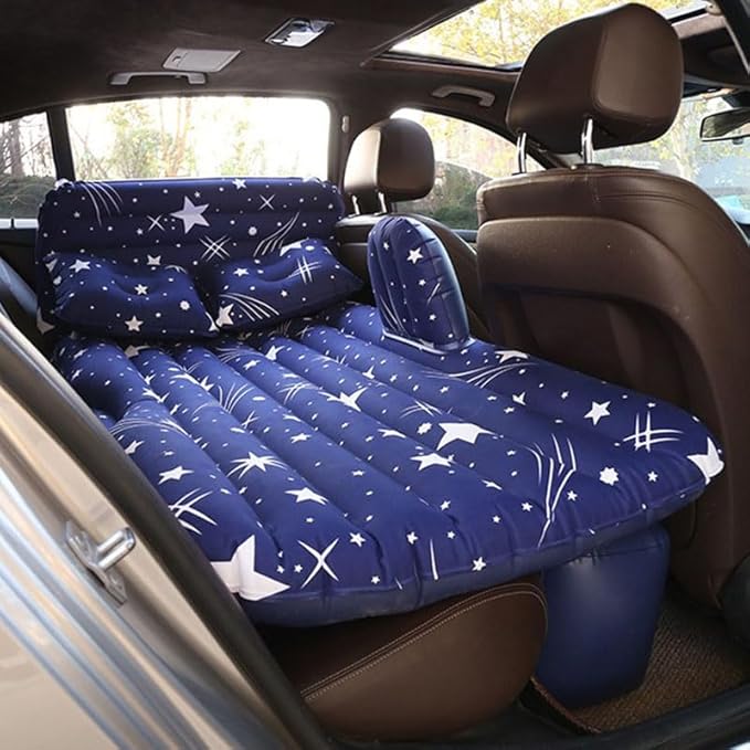 Car Air Mattress for GMC Hummer EV SUV 2023–2025 Inflatable Back Seat Sleeping Pad with Pump &amp 2 Pillows Folding Portable Camping Bed for Travel&amp Road TripsBlue