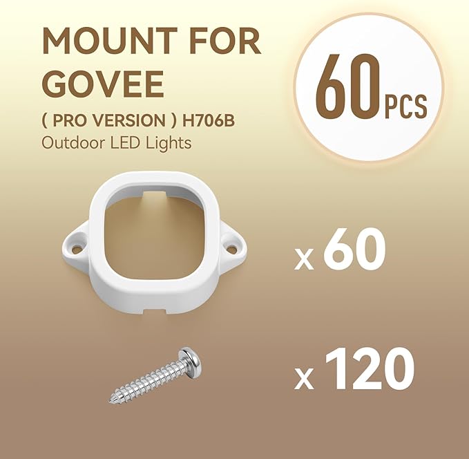 FORHOGAR 60PCS Mounting Brackets Compatible with Govee Outdoor Lights Pro H706 Light Clips for Govee Permanent RGBIC LED Lights 3M Glue Replacement Outdoor Lights Decor Extension(White)