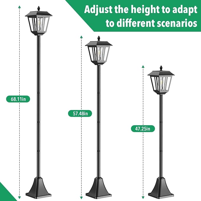 68 Solar Lamp Post Light Outdoor - 3000K Warm White IP45 Waterproof Post Solar Lights Outdoor Pole Lights Decorative Lamp for Yard Garden Patio Lawn Pathway Driveway Front/Back Door (2PK)