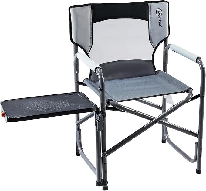 Portal Folding Director Chair with 2-Way Rotating Side Table Heavy Duty 300 lb Camping Chair with Swivel Tray &amp Cup Holder Ergonomic Mesh Back Portable Outdoor Seat for RV Tailgating &amp Lawn