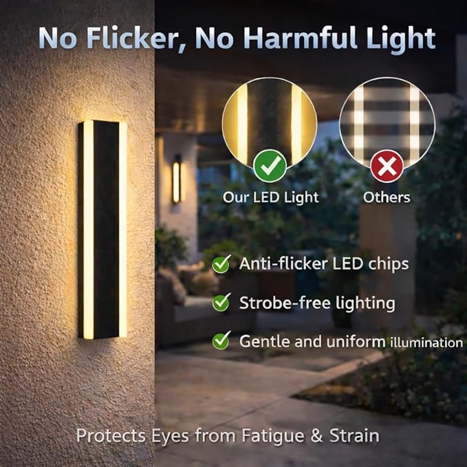 Modern Linear Outdoor Wall Lights 24 LED Exterior Wall Sconce for Porch &amp Garage IP65 Waterproof Architectural Facade Lighting 3CCT Dimmable Matte Black Fixture for Front Door Entryway