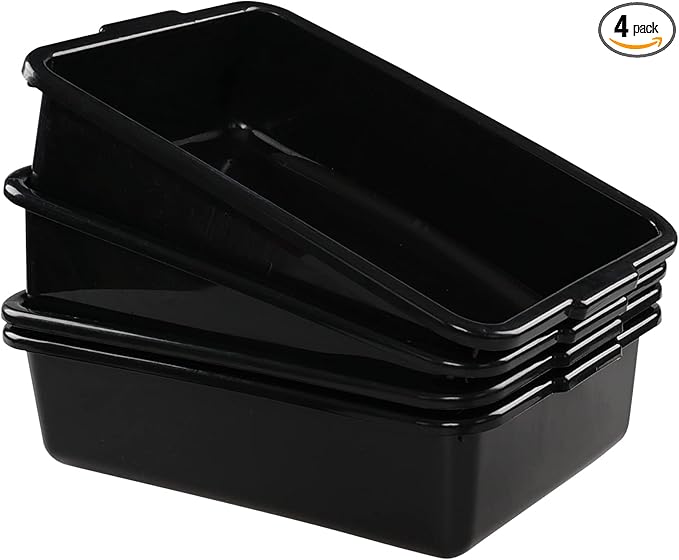 Hespama 8 L Plastic Bus Box Tubs 4-Pack Small Restaurant Bus Tub Black