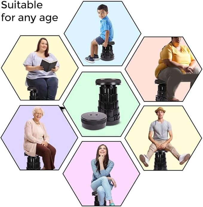 Upgraded Collapsible Stool – Easy to Carry retractable Stool - Lightweight telescoping stool for Camping &amp BBQ –Sturdy Portable Stool - Slip Resistant Telescopic Stool with Max Load Capacity 1000l