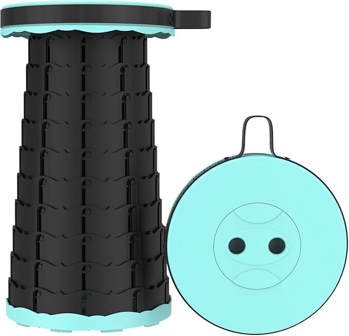 LB Portable Collapsible Retractable Folding Stool Lightweight Telescoping Foldable Camping Stool for Adults for Outdoor Fishing Hiking Gardening Travel BBQ Hunting Indoor Activities (Teal Black)