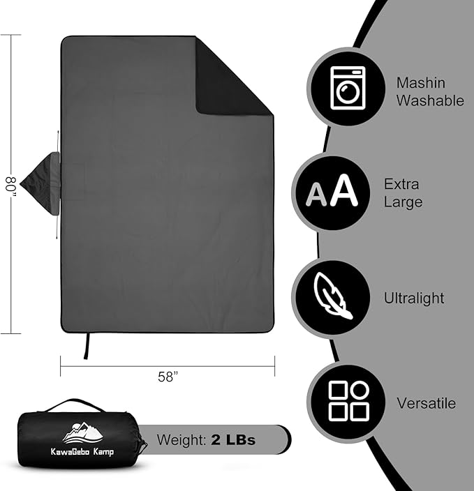 Fleece Waterproof Outdoor Blanket - Windproof Stadium Blanket for Camping Picnics and Sports Stay Dry and Comfortable 80x 58(Hoodeed Black)