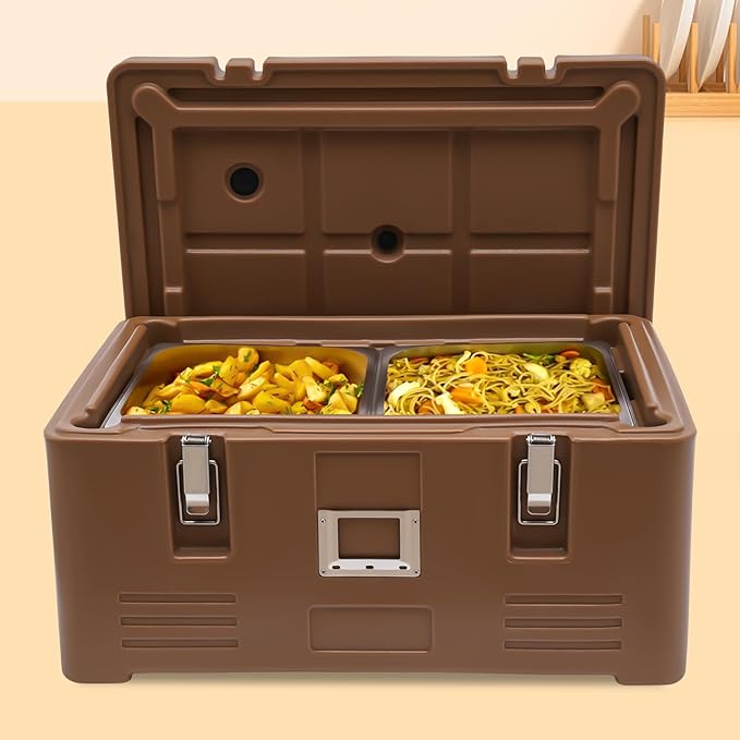 Coffee Flip Down Top Loading EPP Insulated Food Pan Carrier 30L Full-Size Pan Max Capacity for Camping Buffet Party
