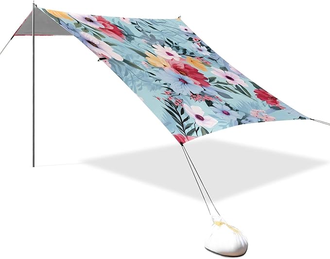 Flower FloralCamping Sun Shelters 9.2 x 10.5 FT Beach Canopy Tent Sun Shade with Carrying Bag for Camping Trips Fishing Backyard Fun or Picnics 21340012