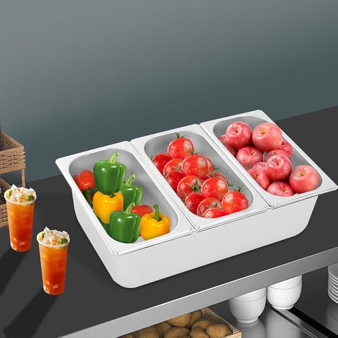 Stainless Steel Buffet Pan with Lid for Restaurant and Event Catering Rectangular Seasoning Box with 3-compartment