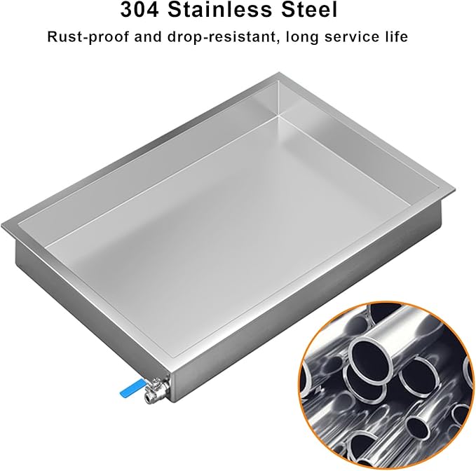 Large Stainless Steel Water Drain Pan 90x60x10cm - Durable Drip Tray with Outlet for Air Conditioners Oil Storage &amp Plant Germination - Versatile &amp Long-Lasting Solution