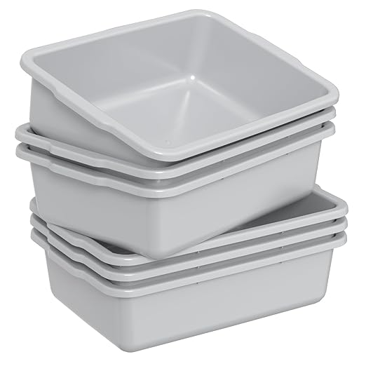 24 L Commercial Bus Tub Plastic Bus Tubs 6 Packs Light Gray