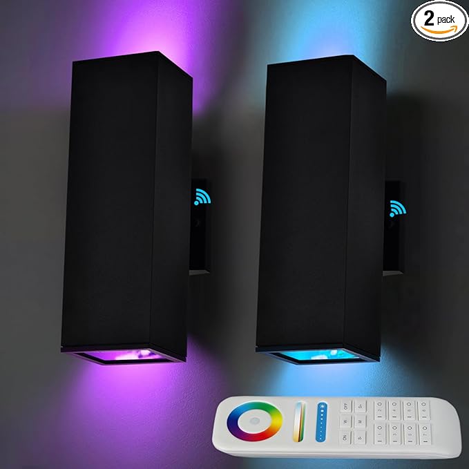 Up and Down Lights Outdoor Wall Lights RGB LED Dusk to Dawn Outdoor Lighting IP56 Black Aluminum Anti Rust Waterproof Outdoor Light Fixtures Wall Mount for House Front Door Porch Patio