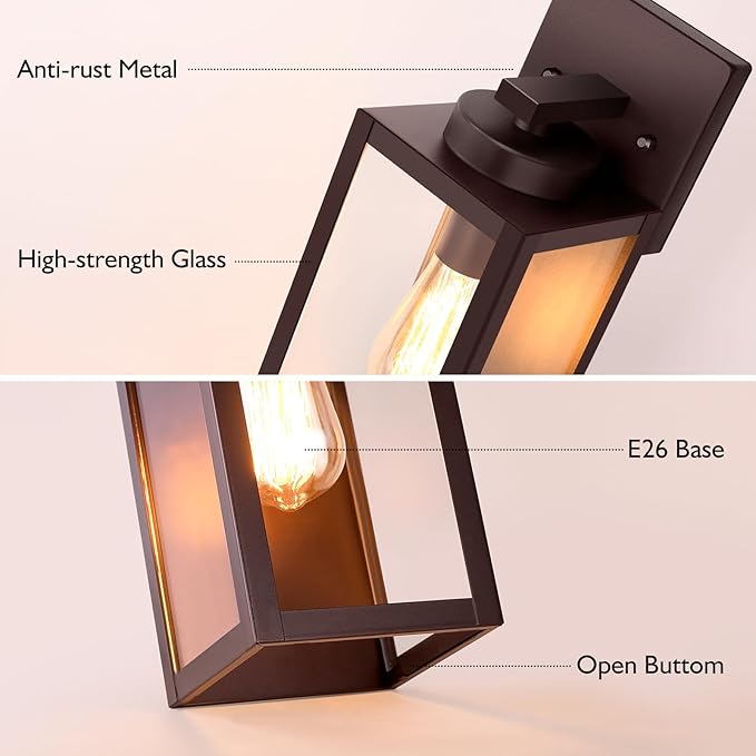 BesLowe Outdoor Wall Light Fixtures Exterior Waterproof Wall Lanterns Brown Porch Sconces Wall Mounted Lighting with E26 Sockets &amp Glass Shades Modern Wall Lamps for Patio Front Door Entryway