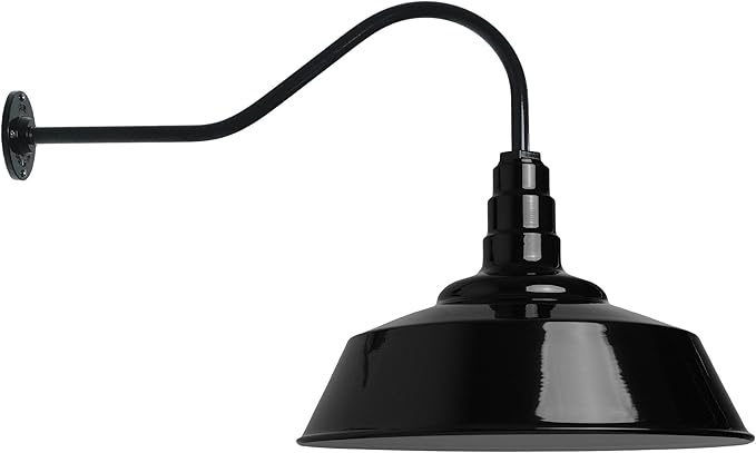 Steel Lighting Co. Large Outdoor Barn Light | Gooseneck Light Fixture | Made in America from 18-Gauge Steel | 20 Dome | 23 Gooseneck Black Exterior/White Interior