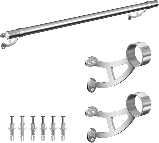 4ft Bar Foot Rail Kit Stainless Steel 304 with 2 inch O.D Railing Brackets Hardware Side Mount Foot Railing for Undercounter Home Kitchen Island Restaurant Indoor Outdoor