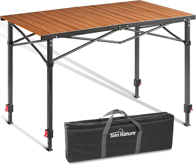 Portable Outdoor Adjustable Height Camping Table Large for 2-6 Person Foldable Roll-up Aluminum Camp Table with Carry Bag for Picnic Camp Sturdy Stable Loads 220 Lbs