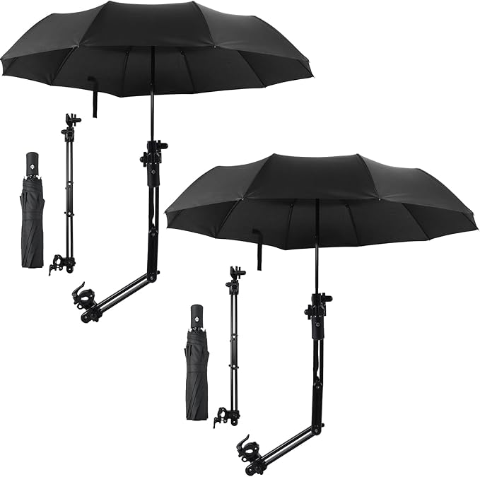 2 Pcs Beach Umbrella with Adjustable Universal Clamp Upf 50+ Automatic Open and Close Windproof Travel Portable Golf Umbrella for Beach Chair Stroller Fishing