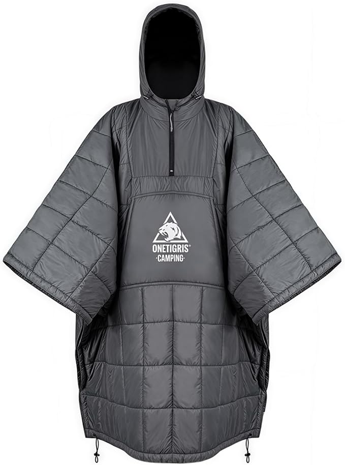 ONETIGRIS Camping Blanket Poncho with with Recycled Synthetic InsulationWearable Hoodie Blanket | Ultralight Water-Resistant Warm Camping Blanket for Outdoor Hiking Stadium