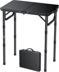 FUNYKICH 2ft Small Folding Camping Table(22.8'' Lx15.7'' W) 3 Height Adjustable Portable Picnic Table Lightweight Aluminum Outdoor Table with Carry Handle for Camping BBQ Beach Picnic Black