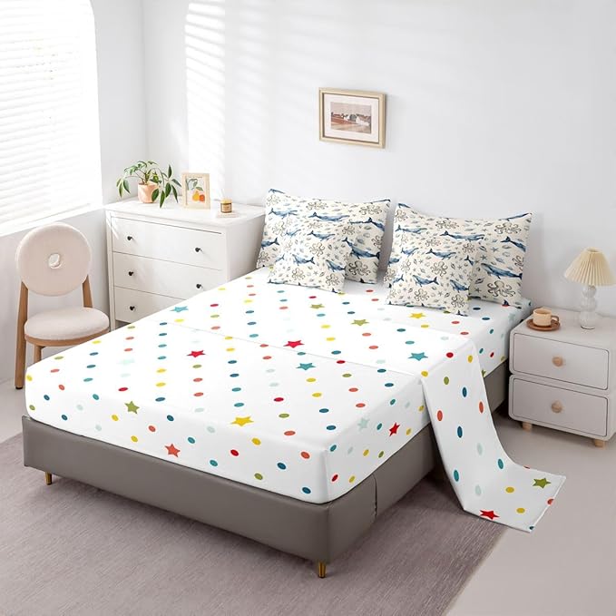 Octopus Whale Comforter Set with SheetsPillowcases &amp Cushion Cover Sealife Sea Animal 7 Piece Bedding Set for Kids Boys Girls Teens Room Decor Ocean Fish Bed in a Bag Twin Size Underwater Microfi