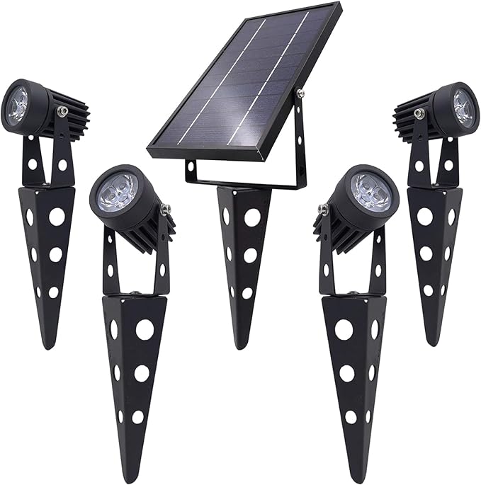 4-Spotlight Mini 50X Solar-Powered LED Spotlight (Cool White LED) Black Finish Outdoor Garden Yard Landscape Downlight