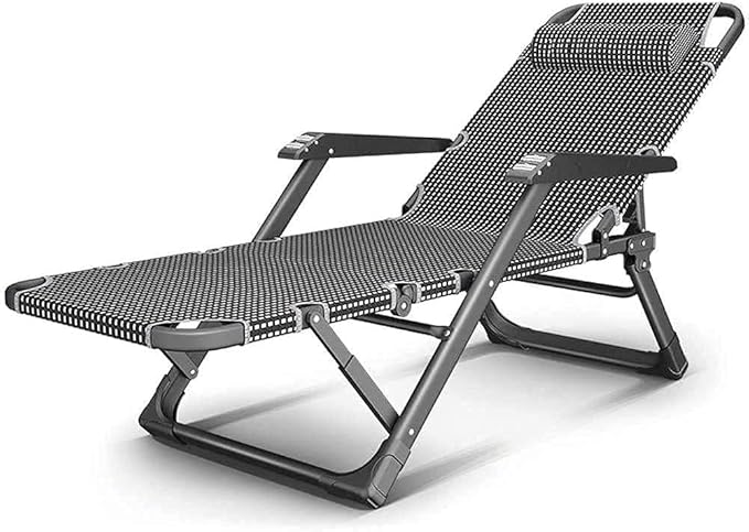 Lounge Chair Outdoor Lounger Recliner with Pillow Reclining Sun Lounger Chair Folding Recliner Camping Chairs for Office Lunch Break Patio Camping Beach-Black and White