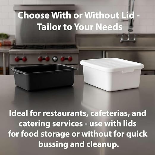 3-Pack 20 x 15 x 7 Commercial Bus Tub/Bus Box - 9 Gallons without Lid - Stackable Dish Storage Boxes for Home Kitchen Pantry or Garage Organization – Heavy-Duty and Freezer-Safe - Gray