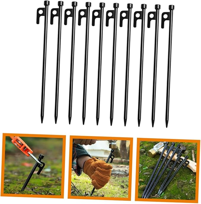 10Pcs Heavy Duty Ground Stakes for Tents Multi Function Outdoor Pegs for Camping and to Install and Soil Anchors Includes Storage Bag for Beach