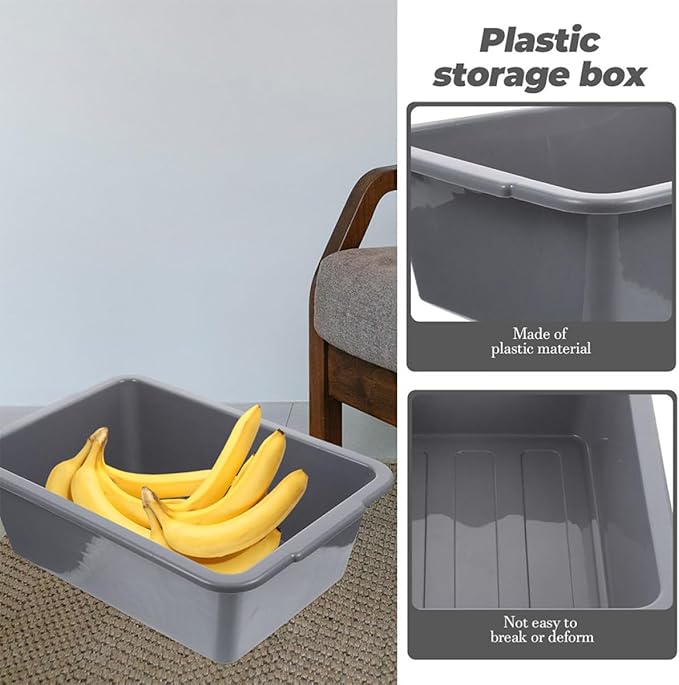 Plastic Rectangular Food Service Bus Tubs 2pcs Set (34x23.8x10.9cm 41.4x28.7x13.1cm) Sturdy Wash Basin Tubs for Kitchen Storage and Dish Washing
