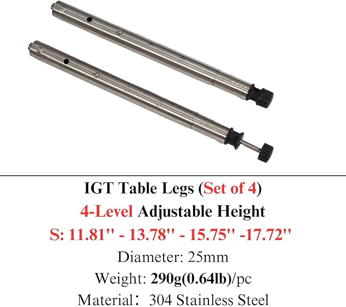 IGT Camping Table Legs 304 Stainless Steel Adjustable Height Telescopic Design Tool-Free InstallationCompatible with Most IGT Frames Outdoor Cooking Picnic BBQ (Set of 4) (S (11.8”–17.7”))