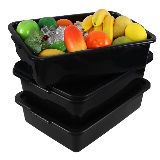 13 L Small Commercial Bus Tubs with Lid Plastic Bus Box 3 Packs Black