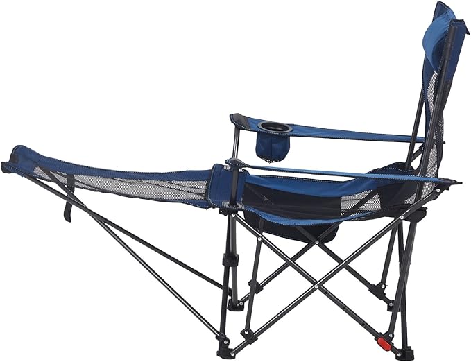VEVOR Reclining Camping Chair 4 Adjustable Positions Portable Folding Lounger for Adults Mesh Beach Chair with Headrest &amp Foot Rest Supports 220 lbs Heavy Duty Camp Chairs for Patio Blue