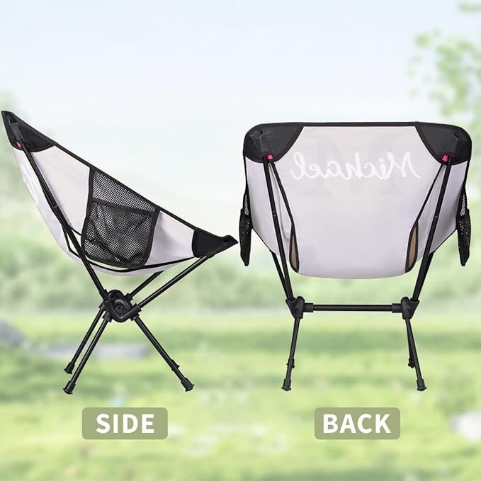 Custom Brown Portable Camping Chair Personalized Backpacking Chair with Name Lightweight Foldable Chairs for Hiking Beach