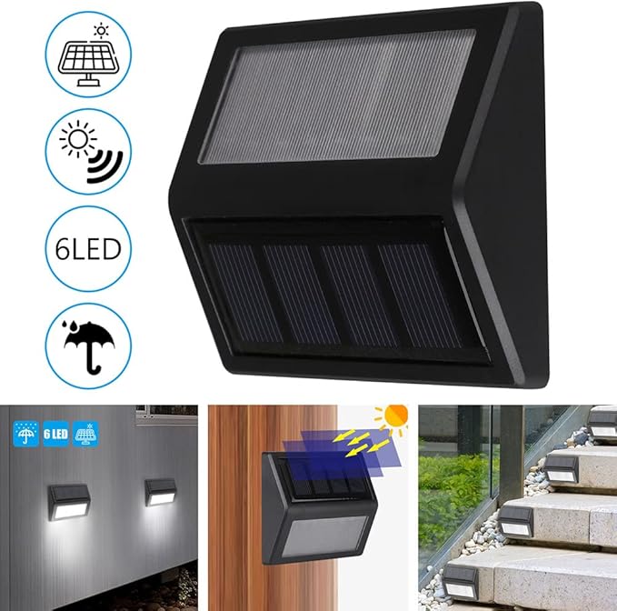 Solar Fence Lights Waterproof Solar Outdoor Lights for Stairs Decks Steps Fences Patio Yard LED Wall Sconce (Cool White/4 Pack)
