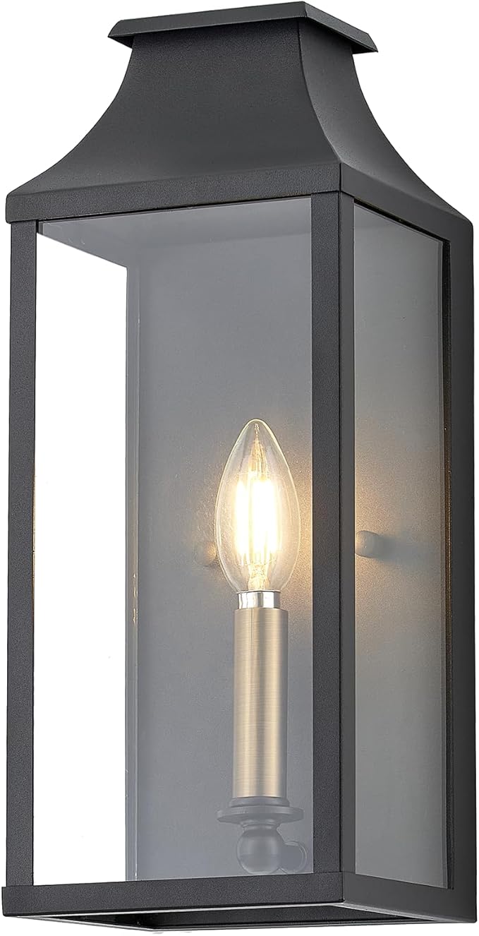 14 Small Classic Outdoor Wall Lantern Light for House ExteriorHandcrafted Satin Black Metal Cage Mounted Pocket Wall Sconce W/Clear Tempered GlassWaterproof for Porch Patio Garage&ampFront Door