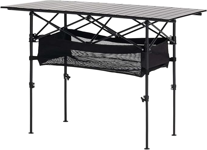 VEVOR Folding Camping Table Portable Roll Up Side Tables Lightweight Aluminum Beach Table for Outdoor BBQ Tailgating Picnic Travel (47 inch-Black)