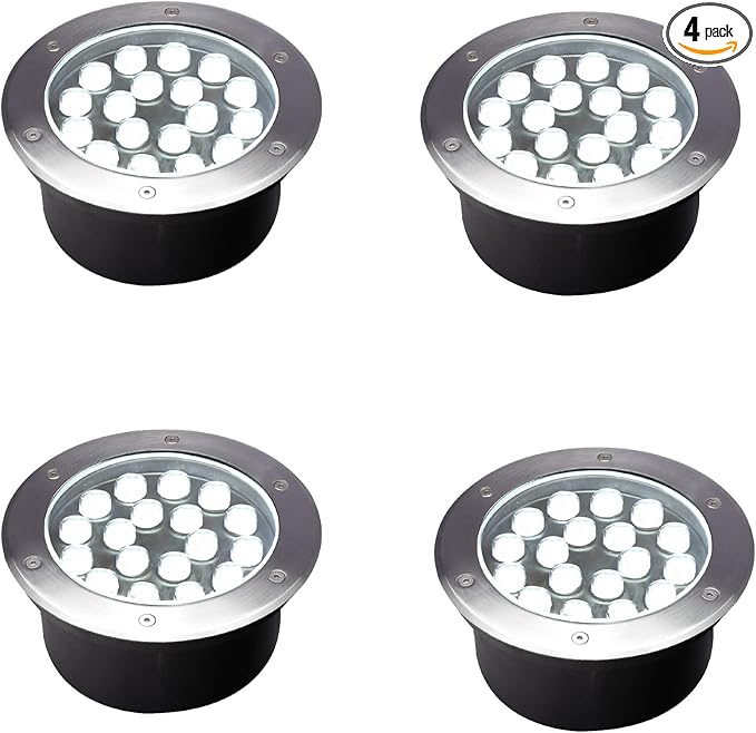 18W Outdoor In Ground LightsDiameter 8 inchesWired Landscape Lighting WaterproofWhite 6500KHigh Voltage 110V 120V Well Lights for WalkwayDrivewayPathwayPack of 4