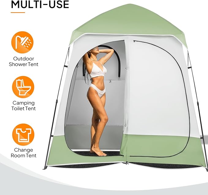 VINGLI 2 Room Shower Tent 7.5 FT Instant Pop Up Shelter with Carrying Bag Privacy Changing Room TentPerfect for Portable Toilet Camping Dressing Outdoor Indoor Easy Set Up