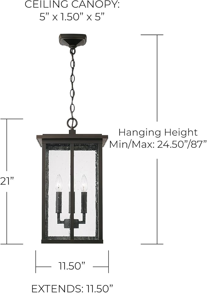 Capital Lighting 943844OZ Barrett Antiqued Glass Rectangular Outdoor Hanging Lantern 4-Light 240 Total Watts 21 H x 12 W Oiled Bronze