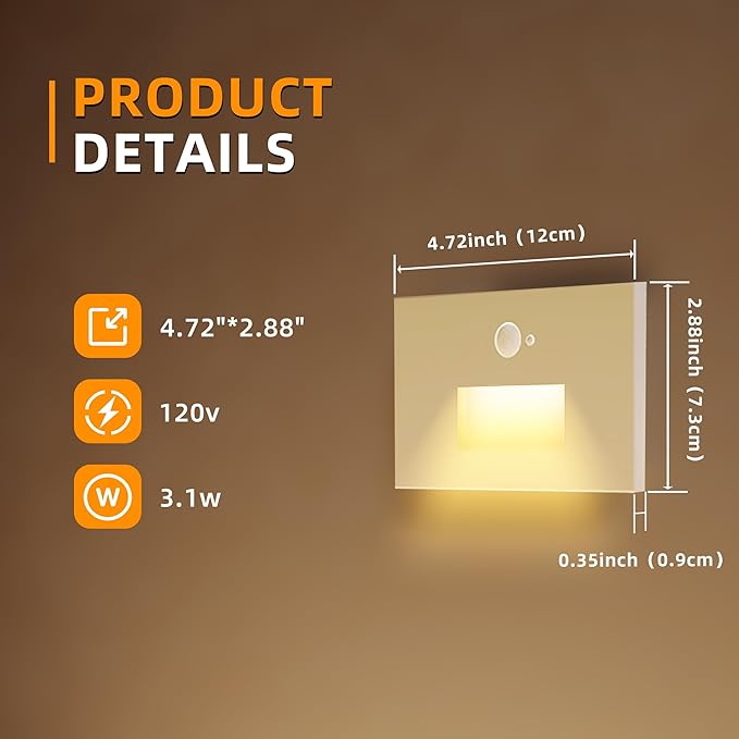 8 Pack Motion Sensor Stair Lights Indoor OutdoorDimmable Motion Activated Step Lamp 3000K/4000K/6000KHardwired 120V 4W IP65 Waterproof Outside Stairway LightLed Staircase Lights- White