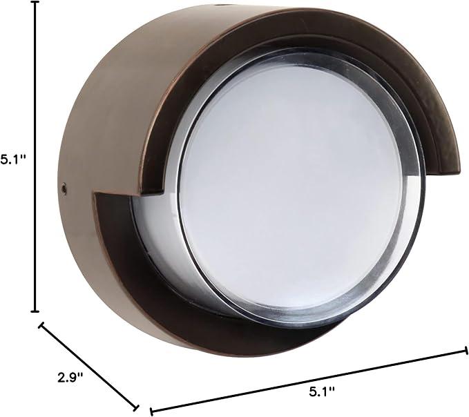Feit Electric Outdoor LED Wall Sconce Round Wall Mount Light Fixture Dusk-to-Dawn 5000K Daylight Hardwired Bronze Finish Polycarbonate Lens 50000-Hour Lifetime S5RWM/850/DD/BZ