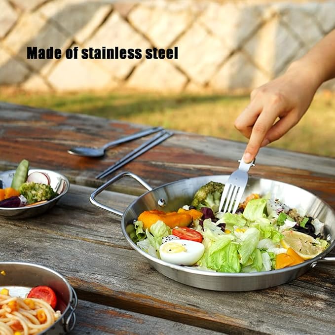Set of 18 Stainless Steel Outdoor Camping Cookware Mess Kit Camping Dish Set Includes Plates Bowl Storage Bag18