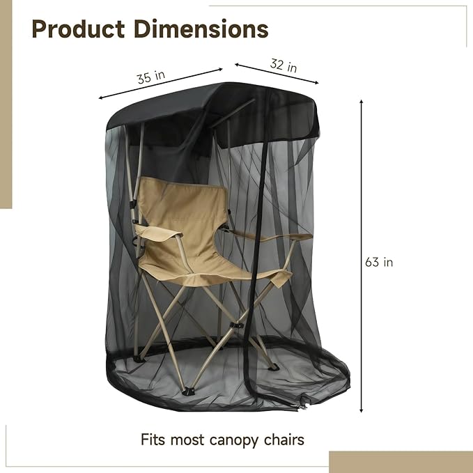 Mosquito Net Cover for Canopy Chair Mesh Tent with Smooth Zipper 35 x 32 x 63 in Canopy Chair Netting Shelter with Waterproof Sunproof Roof for Camping Fishing Outdoor Sitting Excluding Chair