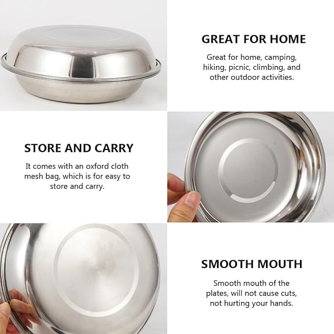 Portable Camping Dining Food-Grade Stainless Steel Tableware with Plates Bowls Cutlery Corrosion-Resistant Utensils with Storage Bag for Hiking Picnic Outdoor Use
